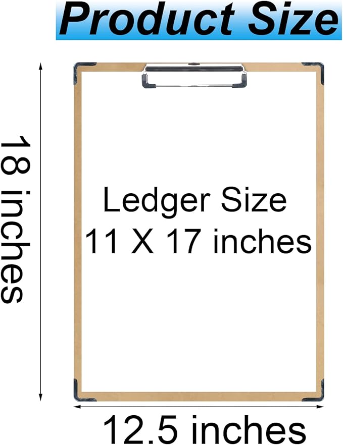 Acocony 11x17 Clipboard Vertiacal with Hardware Corner Guard Extra Large Clipboard Hardboard Low Profile Clip 11 x 17 Clipping Board MDF Pack of 1