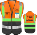 YOWESHOP High Reflective Visibility Safety Vest Custom Your Logo Safety Workwear with Reflective Strips and Pockets