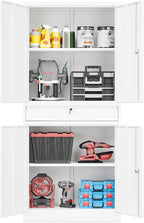 71" Metal Cabinet-White Heavy Duty Storage File Cabinet Steel Tool Cabinets with Shelves, Lockable Doors and Drawers- for Garage, Pantry, Warehouse - Assembly Required