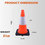 6 Pack 18 Inch Orange Reflective Traffic Cones, Black Base PVC Safety Cones for Construction Sites, Parking Control and Hazard Marking (6, Orange, 18 Inch)