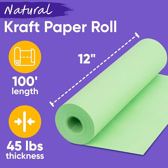 USA Made 12" x 1200" Light Green Kraft Paper Roll, 45 lbs Thickness, American Quality Kraft Paper for School, Bulletin Board - Non-Toxic, Odorless, Safe