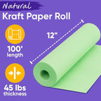USA Made 12" x 1200" Light Green Kraft Paper Roll, 45 lbs Thickness, American Quality Kraft Paper for School, Bulletin Board - Non-Toxic, Odorless, Safe
