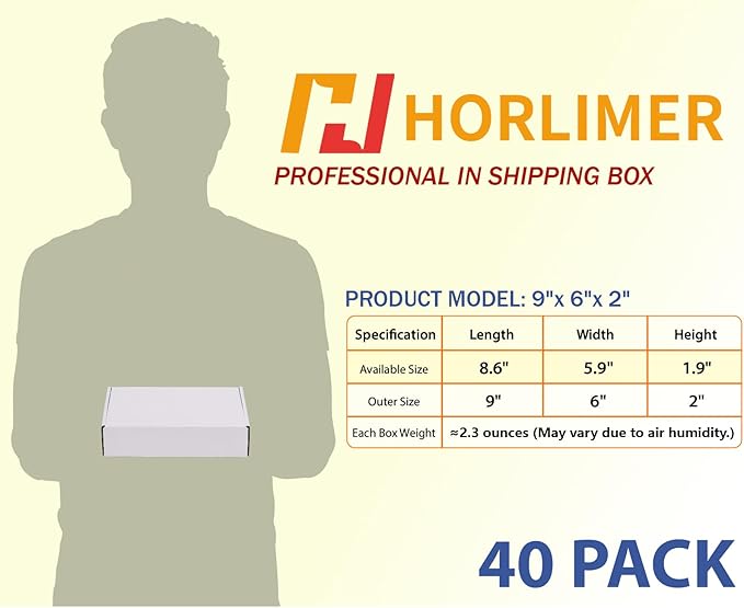 HORLIMER 40 Pack 9x6x2 Shipping Boxes, White Corrugated Cardboard Box for Mailing, Packaging, Small Business