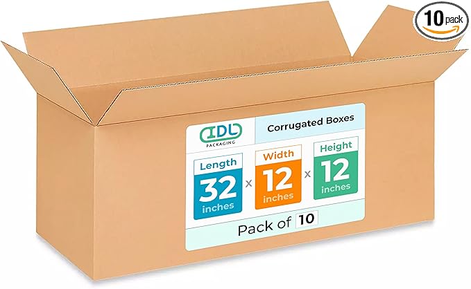 Long Shipping & Moving Boxes 32x12x12 inches (10-Pack) - Extra Strength 200 lb vs Regular - Corrugated Packing Boxes for USPS/UPS/FEDEX - Cardboard Box for Delivery - Long Box by IDL Packaging