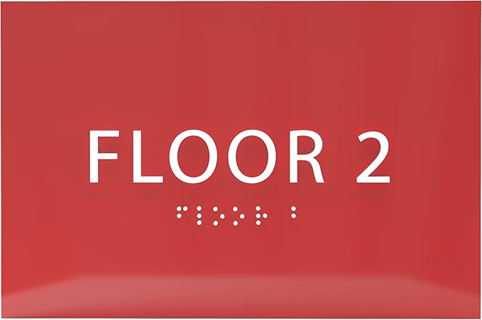 6" X4" Floor 2 Sign - ADA Compliant Tactile Graphics Grade 2 Braille Text | Wall Mount Plastic Directional Assistance, Floor Number Sign for Office, Schools, Hospitals, Apartments