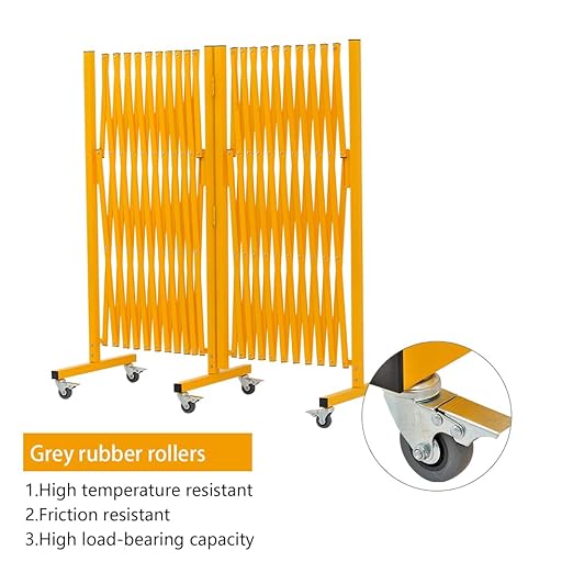GYMTIME Expandable Metal Barricade Gate, Portable Safety Barrier with Casters, Folding Security Gate, Mobile Retractable Fence, 0-180 Degree Rotating, 23.6 Feet, Yellow
