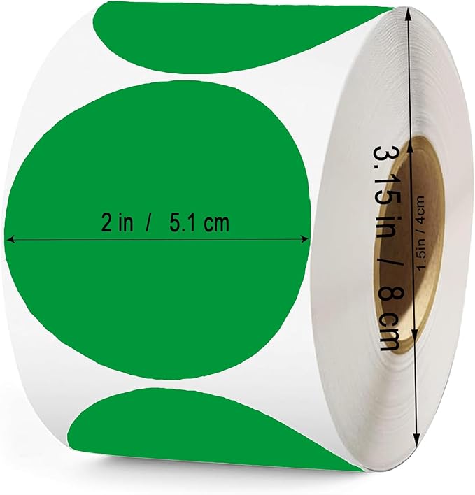 2 Inch Green Round Thermal Labels,600 Labels/Roll,Self-Adhesive Circle Inventory Stickers, Multi-Purpose Round Roll Thermal Printing Stickers for Business and Domestic Use