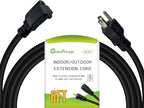 12 Gauge Indoor Outdoor Heavy Duty Black Extension Cord 6 FT, 12 AWG SJTW Electrical Cable, Weather-Resistant Power Cord, Great for Gardenfor, Offices and Lawns