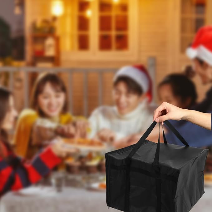 Large Capacity Insulated Pizza Bag with Double Zippers Lightweight Thermal Food Cooler for Hot and Cold Foods Portable Grocery Insulated Carry Bag