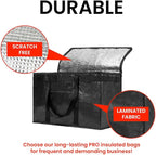 Durable PRO Insulated Cooler Bag and Food Warmer (XXL, 2 Pack) for Delivery & Grocery Shopping with Zippered Top, Black Commercial Grade