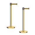 CCW Series RBB-100 - Set of 2 Stanchion Retractable Belt Barriers (11 Foot Belt, Yellow with"Caution - DO NOT Enter" Black Letters Belt with Polished Brass Post)