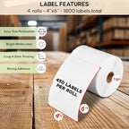 4 Rolls of SL450 4x6 Shipping Label (450 Pages per roll) Support Arkscan Label Printers, Compatible w/Zebra LP2844, Zp-450, Zp-500, Zp-505 and Other Brands, It's Designed for Direct Thermal, White.