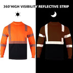 FONIRRA Safety Shirts for Men High Visibility Reflective ANSI Class 2 Hi Vis Construction Work T Shirts Long Sleeve