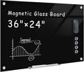 Mifuro Magnetic Glass Whiteboard，36"x24" Wall Mounted Frameless Dry Erase Board for Office, Home & School Black