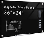 Mifuro Magnetic Glass Whiteboard，36"x24" Wall Mounted Frameless Dry Erase Board for Office, Home & School Black