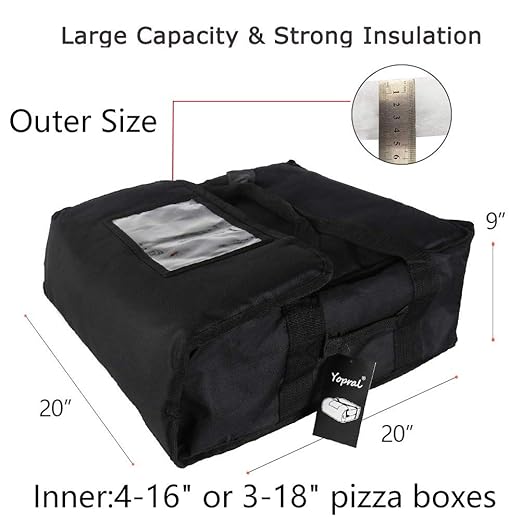 Pizza Bag Thermal Pizza Delivery Bags Insulated Food Delivery Bag Professional Pizza Warmer Carrier Bags Moisture Free Hold Up to 4-16" or 3-18" (Black 20"X20"X9")