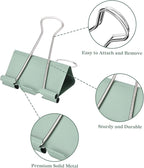 Temiary Aesthetic Binder Clips, 12 Pcs 2 Inches Small Metal Binder Clip with Clear Storage Container, Binding Paperwork Clamps for School Teachers Office Supplies (Green)