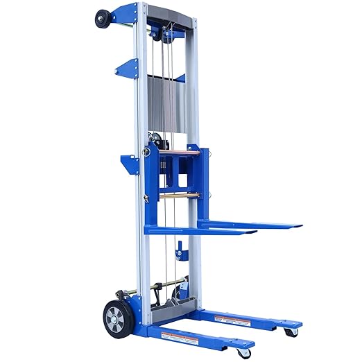 122" 400lbs Material Lift Winch Stacker, Hand Winch Lift Truck with Fixed-Leg, Manual Material Lifter Pallet Stacker for Contractor, Workshop, Industrial, 34.60" L x 24.80" W