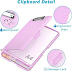 Rimilak Plastic Clipboard with Storage, 8.5 x 11 High Capacity Folio Nursing Case with Pen Holder, Size 14.2 x 9.6 x 1.2″ Folder Side-Opening for Classroom, Teacher, Smooth Writing, Pale Pink