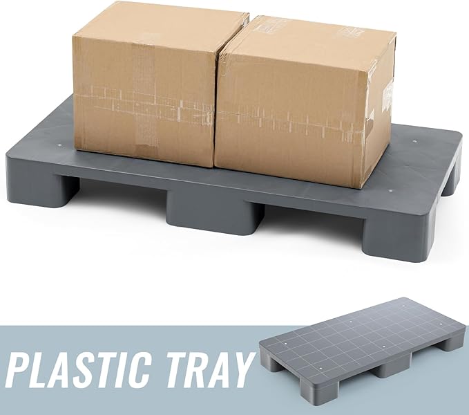 2 Pcs Plastic Pallet for Basement Storage Easy Stack Lightweight Floor Pallet Display Flooring Room Supermarket Christmas, Support up to 2000 Lbs (40'' L X 20'' W X 5.5'' H,Grey)