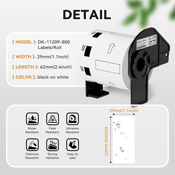 Suminey - Compatible Barcode Labels Replacement for Brother DK-1209 (2.4 in x 1.1 in), Use with Brother QL Label Printers [10 Rolls/8000 Labels + 1 Frame]