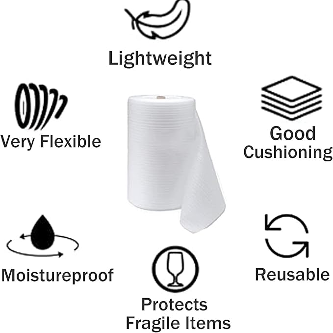 12"x 140'Foam Wrap Rolls for Moving Packing Foam Roll Packing Materials Shipping Packing Moving Supplies, Thick Cushion packaging wraps for Protect Glasses,Fragile Items,Dishes (2 PACK-30 * 25M)