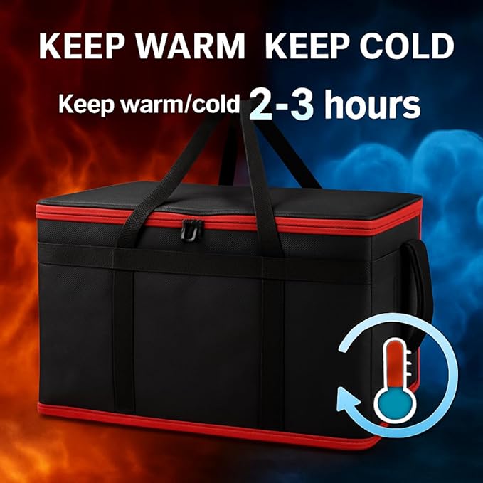 Bodaon Insulated Food Delivery Bag With Hard Bottom, XXXL Pizza Cooler Bags, Rideshare Delivery Bag, Grocery Shopping and Catering Thermal Cold/Hot Styrofoam Carrier for Travel/Car