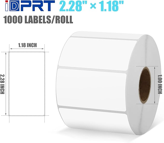 iDPRT 2.28' 1.18' Multi-Purpose Direct Thermal Labels (58mm30mm), Self-Adhesive Thermal Sticker for Address, Barcode, Compatible with iDPRT, Rollo, Zebra, etc, 1 Roll - 1000pcs, White