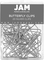 JAM PAPER Colorful Butterfly Clips - Silver Paper Clamps - 20/Pack