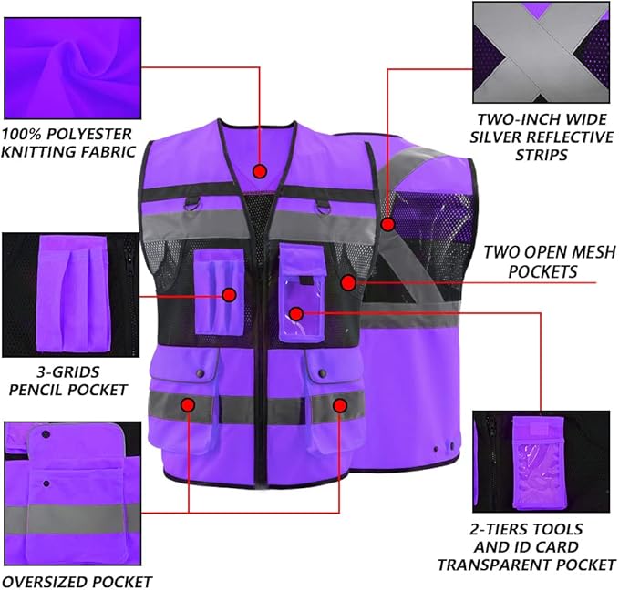 Safety Vest High Visibility Reflective Construction Vest for Men Women