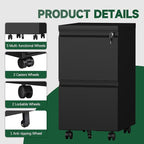 2 Drawer File Cabinet with Lock,29" H Small Filing Cabinet for Under Desk,Metal Filing cabinets for Home Office Organizer Letters/Legal/A4(Assembly Required,Black)