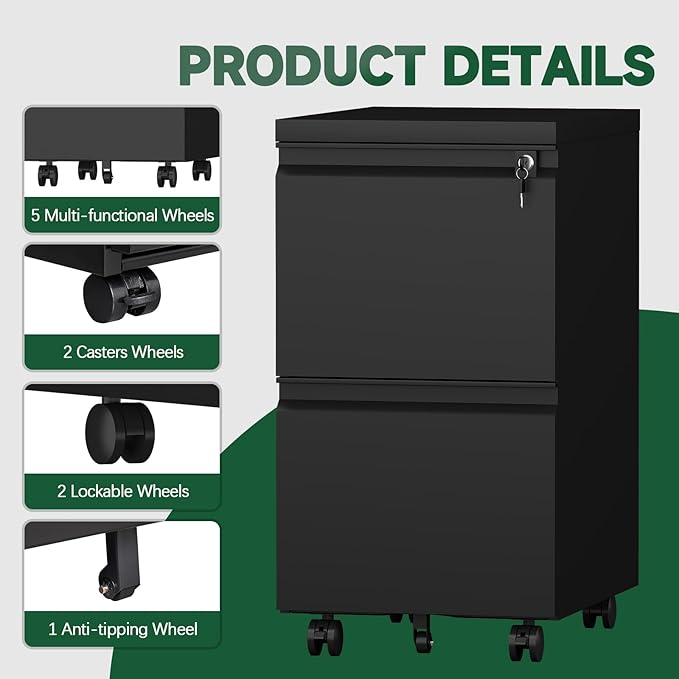 2 Drawer File Cabinet with Lock,29" H Small Filing Cabinet for Under Desk,Metal Filing cabinets for Home Office Organizer Letters/Legal/A4(Assembly Required,Black)