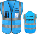 YOWESHOP High Reflective Visibility Safety Vest with Pockets and Zipper Custom Your Logo Safety Workwear