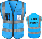 YOWESHOP High Reflective Visibility Safety Vest with Pockets and Zipper Custom Your Logo Safety Workwear