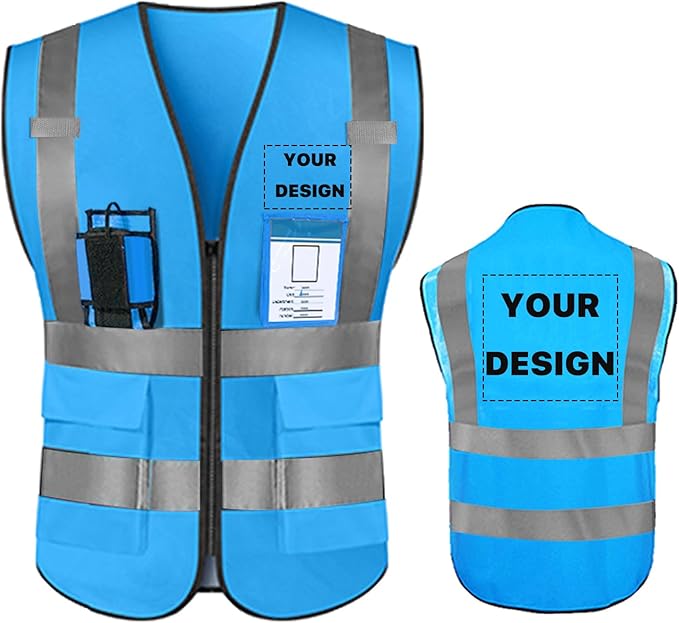 YOWESHOP High Reflective Visibility Safety Vest with Pockets and Zipper Custom Your Logo Safety Workwear