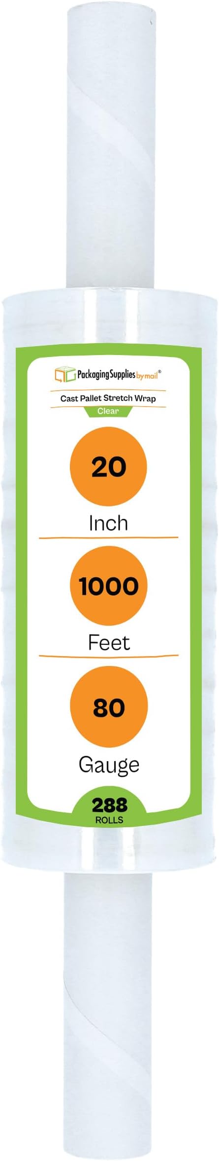 PSBM 288 Rolls 20 Inch x 1000 Feet 80 Gauge Stretch Film/Wrap with Handles, Heavy Duty Industrial Strength Clear Shrink Plastic Wrap for Moving, Packing, Shipping, Pallet Wrapping & Storage