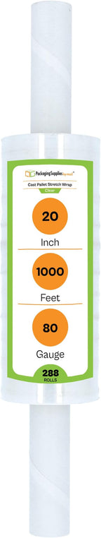 PSBM 288 Rolls 20 Inch x 1000 Feet 80 Gauge Stretch Film/Wrap with Handles, Heavy Duty Industrial Strength Clear Shrink Plastic Wrap for Moving, Packing, Shipping, Pallet Wrapping & Storage