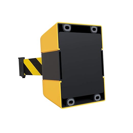 Crowd Control Warehouse - CCW Series WMB-230 Fixed Wall Mount Retractable Belt Barrier - 30 Foot, Black and Yellow Safety Belt with Yellow ABS Case, Crowd Control Barriers