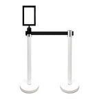 VIP Crowd Control Retractable Belt Stanchion Queue Safety Barrier Set, 36" Ht, 78" Belt + Wall Bracket (6 WHT Posts Black Belt + SFrame + WBracket)