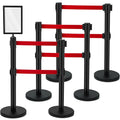 Therwen 6 Pcs Double Retractable Belt Barrier with Stanchion Dual Retractable Safety Belt Heavy Duty Crowd Control Stanchions Stainless Steel Post Holder Safety Barrier Stand (9.8 ft,Black and Red)
