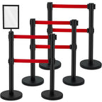 Therwen 6 Pcs Double Retractable Belt Barrier with Stanchion Dual Retractable Safety Belt Heavy Duty Crowd Control Stanchions Stainless Steel Post Holder Safety Barrier Stand (9.8 ft,Black and Red)