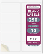 NextDayLabels – 4” x 2” Rectangular Sticker Labels for Printer - White Laser/Inkjet Printer Labels Return Address Labels Shipping Label Stickers (25 Sheets, 10 Per Sheet, 250 Labels)
