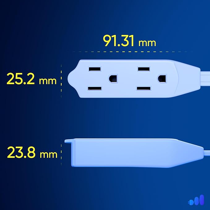 Maximm Cable 30 Ft 360° Rotating Flat Plug Extension Cord, 16/3 AWG Multi 3 Outlet 3-Prong Grounded Wire- White - UL Certified