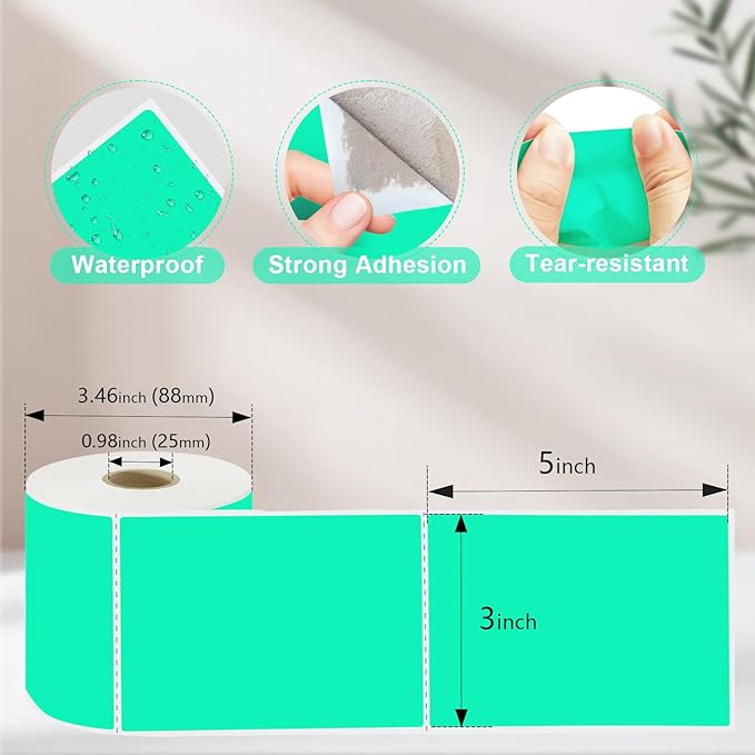 3 x 5 inch Home Moving Box Labels for Storage Bins 300pcs Colored Blank Label Sticker for Shipping Thermal Printer Color Coding Rectangle Moving Labels for Packing Boxes,Watercolor Green