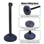 6PACK BESEA Crowd Control Stanchions with 10 FEET Retractable Belts, Water Filled Base Weighted Barriers Black Post