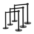 VIP Crowd Control Retractable Belt Stanchion Queue Safety Barrier Set, 36" Ht, 78" Black Belt + Wall Bracket (6 Posts+WBracket)
