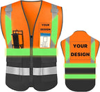 YOWESHOP High Reflective Visibility Safety Vest with Pockets and Zipper Custom Your Logo Safety Workwear