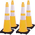 Fluorescent Orange/Green PVC Traffic Cones, Heavy Black Base Parking Lot Cone Structurally Stable Weatherproof Road Construction Safety Cones (4, Yellow, 28" Large)