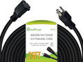12 Gauge Indoor Outdoor Black Extension Cord Heavy Duty 25 FT, 12 AWG SJTW Electrical Cable, Weather-Resistant Power Cord, Great for Gardenfor, Offices and Lawns