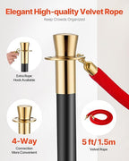VEVOR Stanchions and Velvet Ropes, 6 Pcs Crowd Control Barriers with 4 Red Velvet Ropes, Stainless Steel Stanchion Post Queue with Sand Injection Hollow Base for Theater, Wedding, Party Supplies